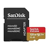 SanDisk Extreme 128 GB microSDXC Memory Card + SD Adapter with A2 App Performance + Rescue Pro Deluxe, Up to 160 MB/s, Class 10, UHS-I, U3, V30 , Red/Gold