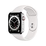Apple Watch Series 6 (GPS + Cellular, 44 mm) Edelstahlgehäuse Silber, Sportarmband Weiß