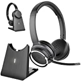 Callstel Headset schnurlos: Profi-Stereo-Headset mit Bluetooth 5, 18-Std.-Akku & 2in1-Ladestation (Kabelloses Headset)